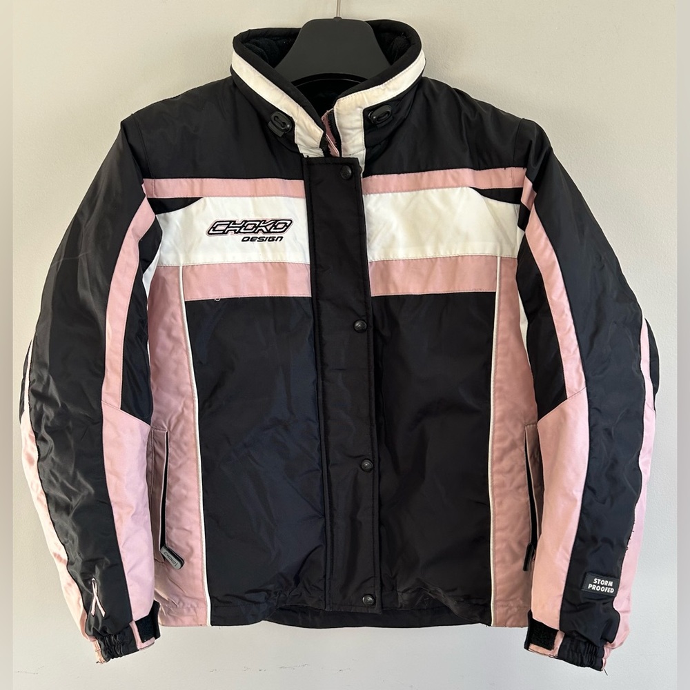 Choko Design Jacket Womens Black & Pink Snowmobile Breast Cancer Awareness Sz S